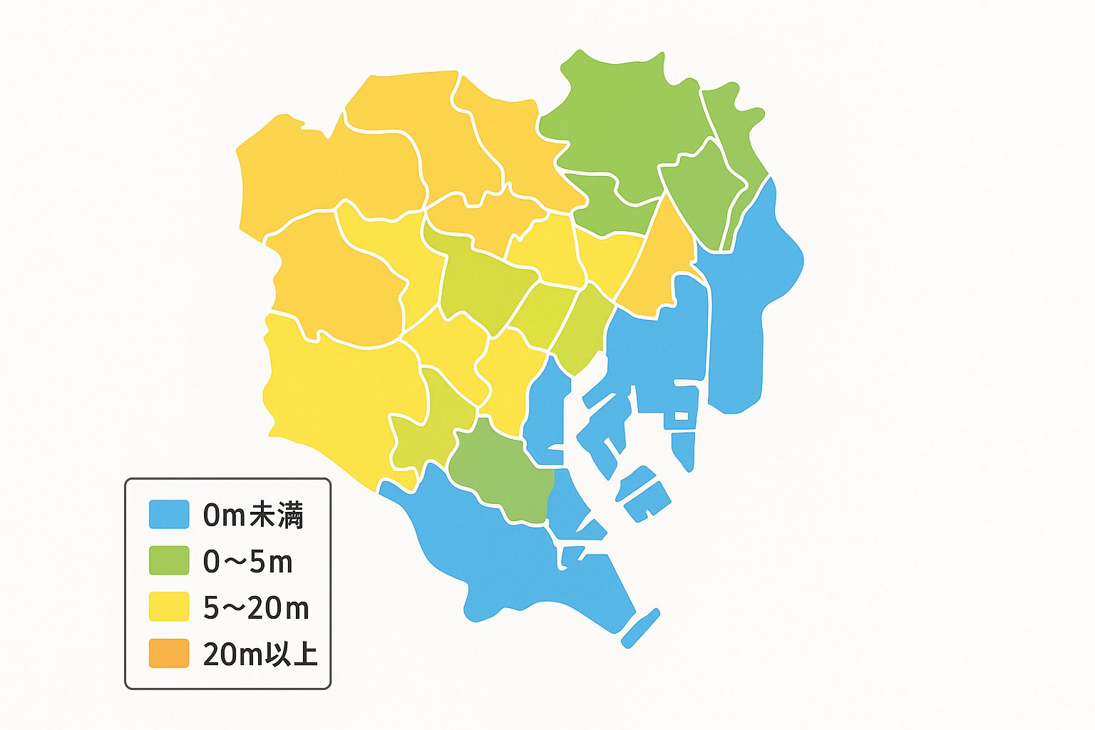 ざっくり見てみよう！図で見る東京23区の海抜・標高の高さ